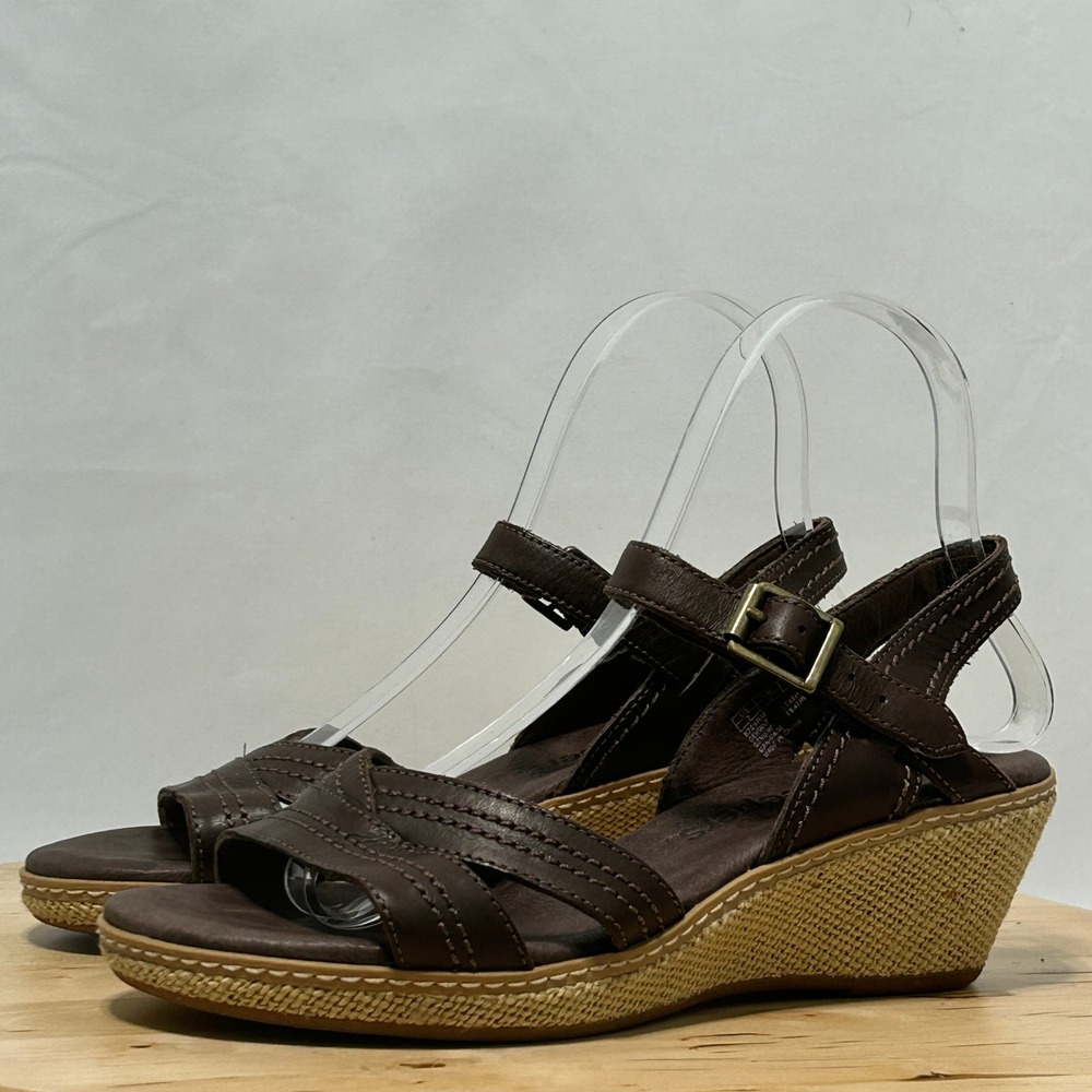 Timberland EarthKeepers Womens Brown Leather Open Toe Wedge Sandal - Size 7 & 38 - Picture 4 of 11